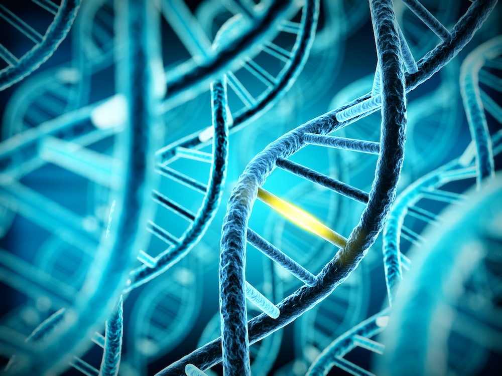 DNA molecule spiral with unique connection. 3d rendered illustration
