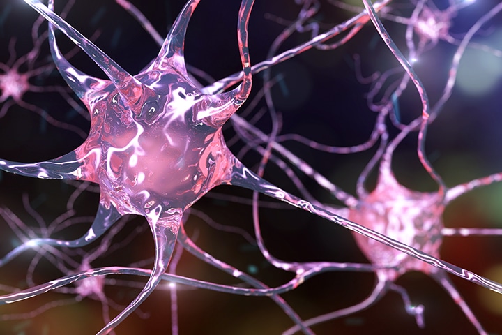 3D Illustration of neurons on colourful background