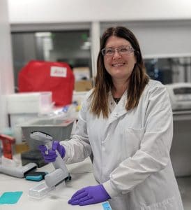 Hayley, senior scientist within drug discovery, in the lab