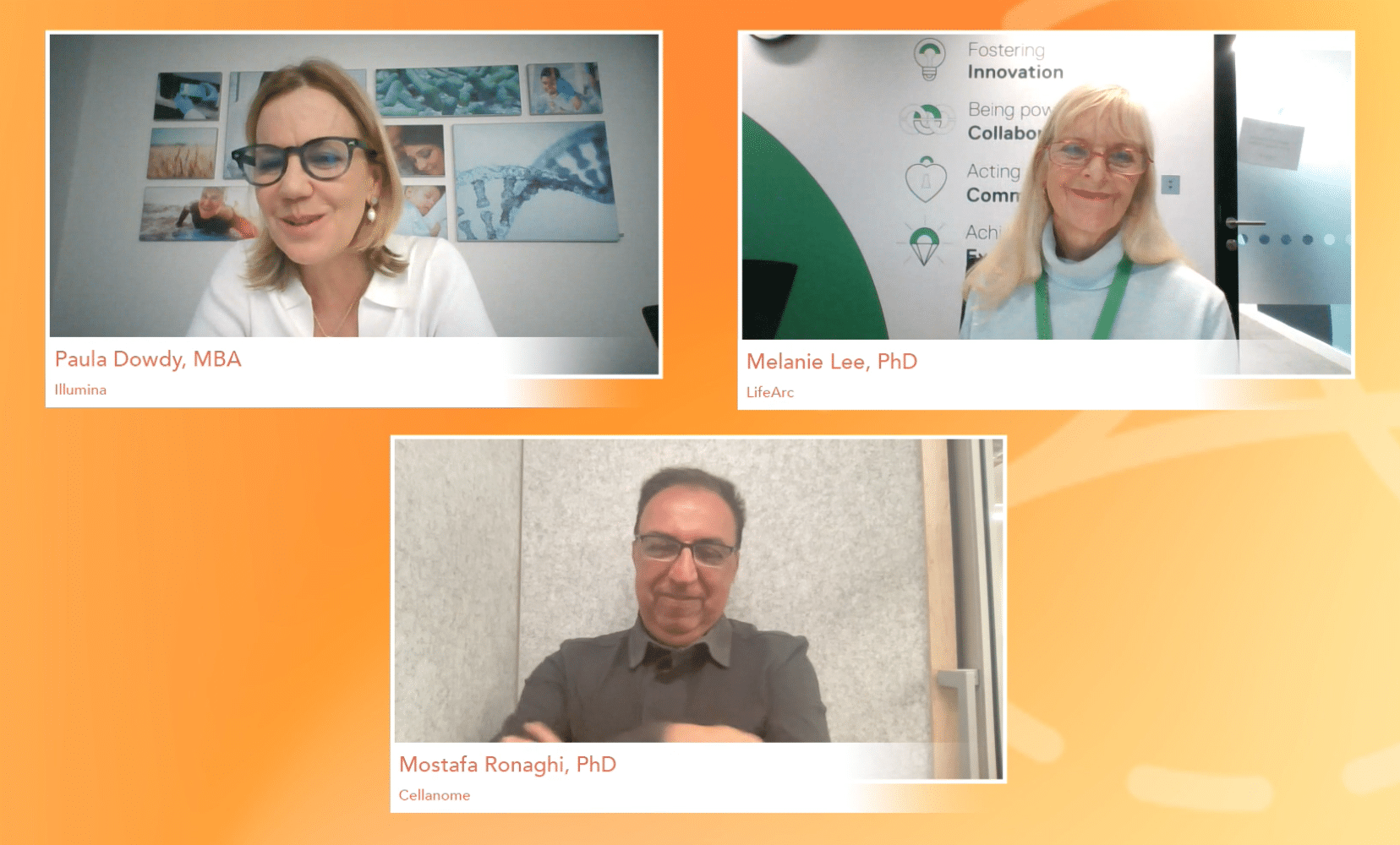 Fireside chat with Mostafa Ronaghi of Cellanome, Melanie Lee, and Paula Dowdy of Illumina