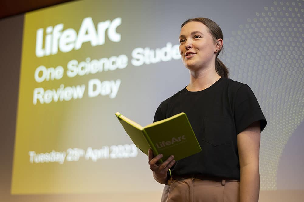 Bethan, industrial placement student, presenting at the review day in May 2023.