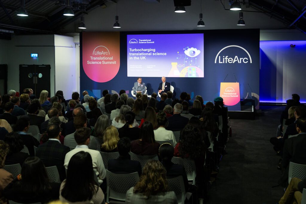 Professor Lord Robert Winston and Rt Hon Lord David Willetts having a fireside discussion at the LifeArc Translational Science Summit.