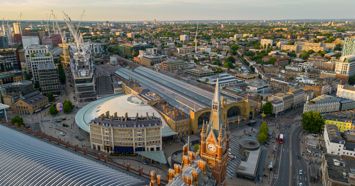 Aerial photo Kings Cross and St Pancras train depot Longon UK
