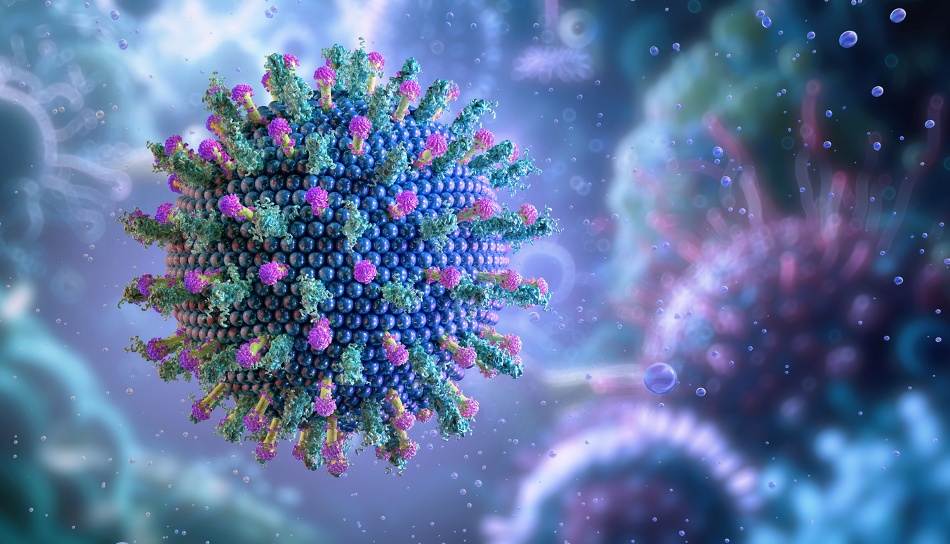 cgi image of antibodies attaching to an infection or virus