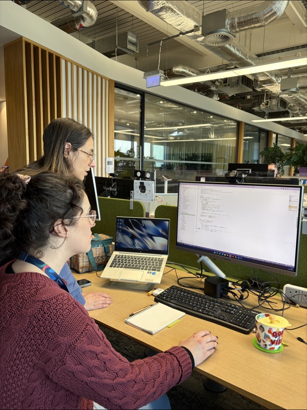 Doireann on the computer with Ylenia