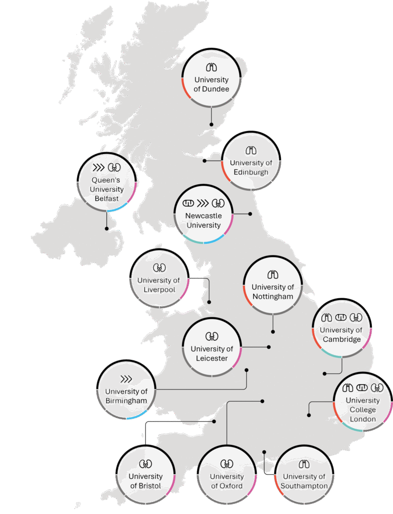 Map depicting the Translational Centres for Rare Disease around the UK