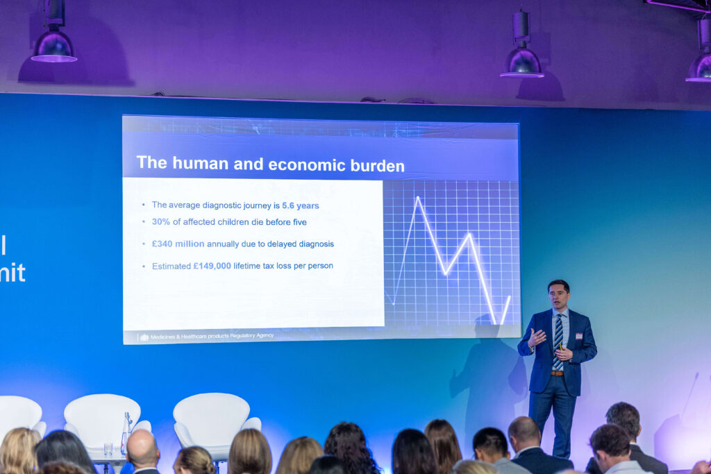 Lawrence Tallon presenting on stage at the LifeArc Translational Science Summit